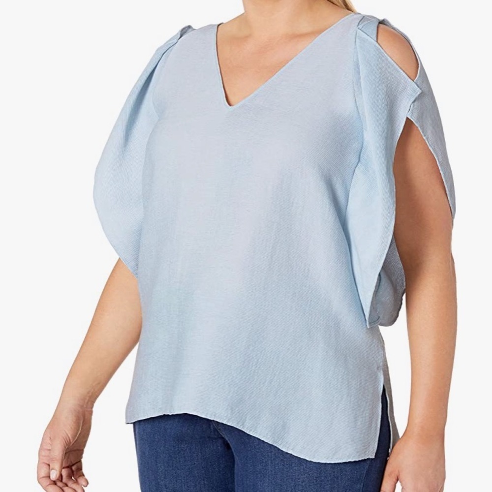 RACHEL Rachel Roy Light Blue Cold-Shoulder V-Neck Top